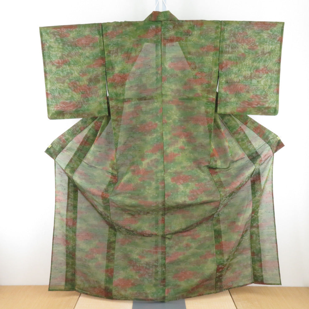 Wool kimono single garment pattern Yellow -green x Brown Summer Wool Bachi Casual Kimono Kimono