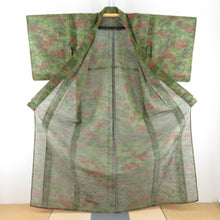 Load image into Gallery viewer, Wool kimono single garment pattern Yellow -green x Brown Summer Wool Bachi Casual Kimono Kimono