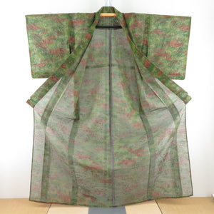 Wool kimono single garment pattern Yellow -green x Brown Summer Wool Bachi Casual Kimono Kimono