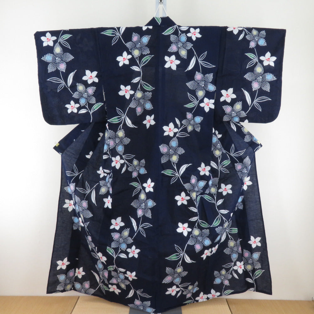 Yukata Cotton Bee Bee Collar Navy Blossom Pattern Tailoring Ladies Women's Yukata Stateau 159cm