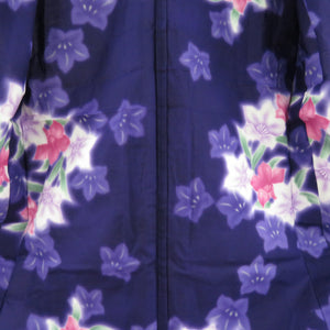 浴衣 綿 バチ衿 紫色ｘピンク色 桔梗模様 夏物 仕立て上がり レディース 女性用ゆかた 身丈159cm