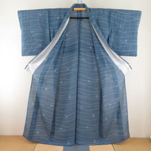 Load image into Gallery viewer, Summer kimono single garlic Gauge Garo summer squid stripes gray Blue wide collar pure silk tailor