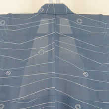 Load image into Gallery viewer, Summer kimono single garlic Gauge Garo summer squid stripes gray Blue wide collar pure silk tailor