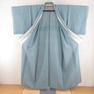 Summer kimono single garment Gauze summer striped pattern Light red color x white crest wide collar pure silk tailor 151cm