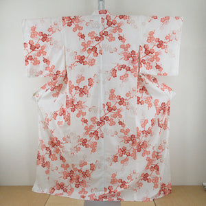 Summer kimono Komon Washing kimono beige color x orange plum pattern Bachi collar 100 % Casual summer height 166cm