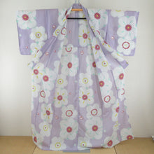 Load image into Gallery viewer, Summer kimono Komon Washable kimono Light purple x white large plum pattern Bachi collar 100 % Casual Numbers