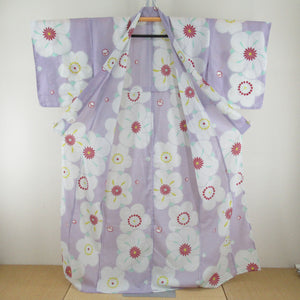 Summer kimono Komon Washable kimono Light purple x white large plum pattern Bachi collar 100 % Casual Numbers