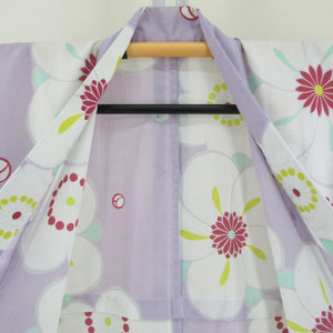 Summer kimono Komon Washable kimono Light purple x white large plum pattern Bachi collar 100 % Casual Numbers