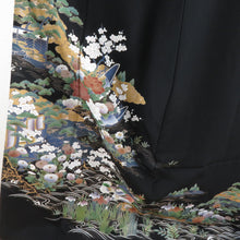 Load image into Gallery viewer, Black Tomesode Hana Kiyoshi Public Foil Pure Silk Hao Wing Lined Wide Collar Crack Crest Dewtailed Kimono Formal Tailor