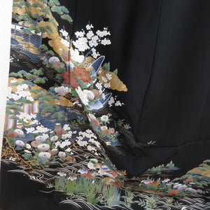 Black Tomesode Hana Kiyoshi Public Foil Pure Silk Hao Wing Lined Wide Collar Crack Crest Dewtailed Kimono Formal Tailor