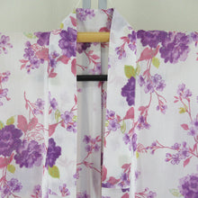 Load image into Gallery viewer, Summer kimono Komon Washable kimono single garment cherry blossoms white x pink x purple bee collar 100 % Casual summer height 163cm