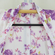 Load image into Gallery viewer, Summer kimono Komon Washable kimono single garment cherry blossoms white x pink x purple bee collar 100 % Casual summer height 163cm