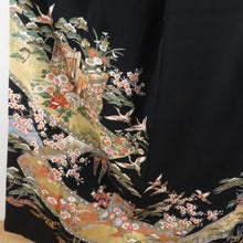 Load image into Gallery viewer, Black Tomesode Imperial Palace car on Kazuru Pure Silk Pure Silk Hatsuri Lined Wide Contains Intsign Purimonogen Kimono Formal Tailor