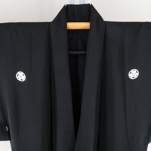 Men's kimono pure silk men's black crest black feather oori set One -to -black crest black dressing formal wedding men's height 140cm