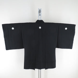 Men's kimono pure silk men's black crest black feather oori set One -to -black crest black dressing formal wedding men's height 140cm