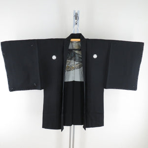 Men's kimono pure silk men's black crest black feather oori set One -to -black crest black dressing formal wedding men's height 140cm