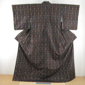 Kimono Kumejima Tsumugi Lined Kasuri pattern wide collar brown x orange -colored silk casual kimono tailoring
