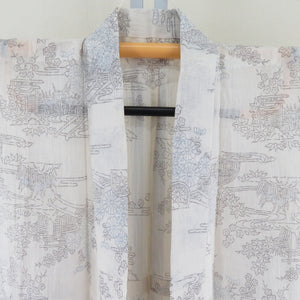Summer kimono hemp chimi landscape pattern single garment collar beige color x light brown x light blue summer summer summer tailoring height 159cm