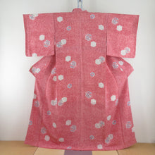 Load image into Gallery viewer, Komon crepe on the turtle shell on the shell pink pink x multicolored lined lined lined collar casual kimono 161cm beautiful goods