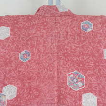 Load image into Gallery viewer, Komon crepe on the turtle shell on the shell pink pink x multicolored lined lined lined collar casual kimono 161cm beautiful goods