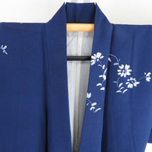 Load image into Gallery viewer, Attached cosmos statement Autumn cherry blossom lined brown collar blue -purple silk writer signature tailoring kimono 155cm