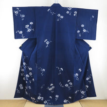 Load image into Gallery viewer, Attached cosmos statement Autumn cherry blossom lined brown collar blue -purple silk writer signature tailoring kimono 155cm