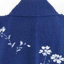 Load image into Gallery viewer, Attached cosmos statement Autumn cherry blossom lined brown collar blue -purple silk writer signature tailoring kimono 155cm