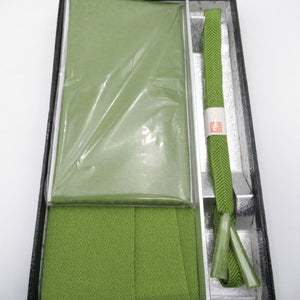 帯締め・帯揚げセット 正絹 帯揚げ帯締めセット 縮緬 平組 3点 グリーン 絹100% 和装小物 箱入 美品