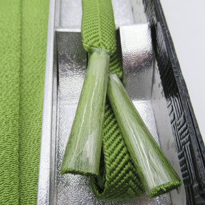 帯締め・帯揚げセット 正絹 帯揚げ帯締めセット 縮緬 平組 3点 グリーン 絹100% 和装小物 箱入 美品