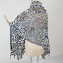 Load image into Gallery viewer, Shawl embroidery Amami Oshima Mud dyed Kasuri -based silk gray x white x light red kimonos and Western clothes 175cmx60cm beautiful goods