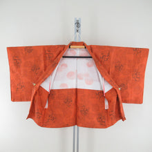 画像をギャラリービューアに読み込む, 羽織 正絹 植物模様 オレンジ色 着物コート 着物用 身丈75cm 美品