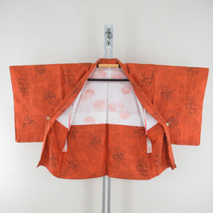 羽織 正絹 植物模様 オレンジ色 着物コート 着物用 身丈75cm 美品