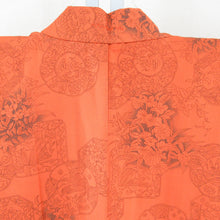 画像をギャラリービューアに読み込む, 羽織 正絹 植物模様 オレンジ色 着物コート 着物用 身丈75cm 美品