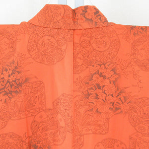 羽織 正絹 植物模様 オレンジ色 着物コート 着物用 身丈75cm 美品