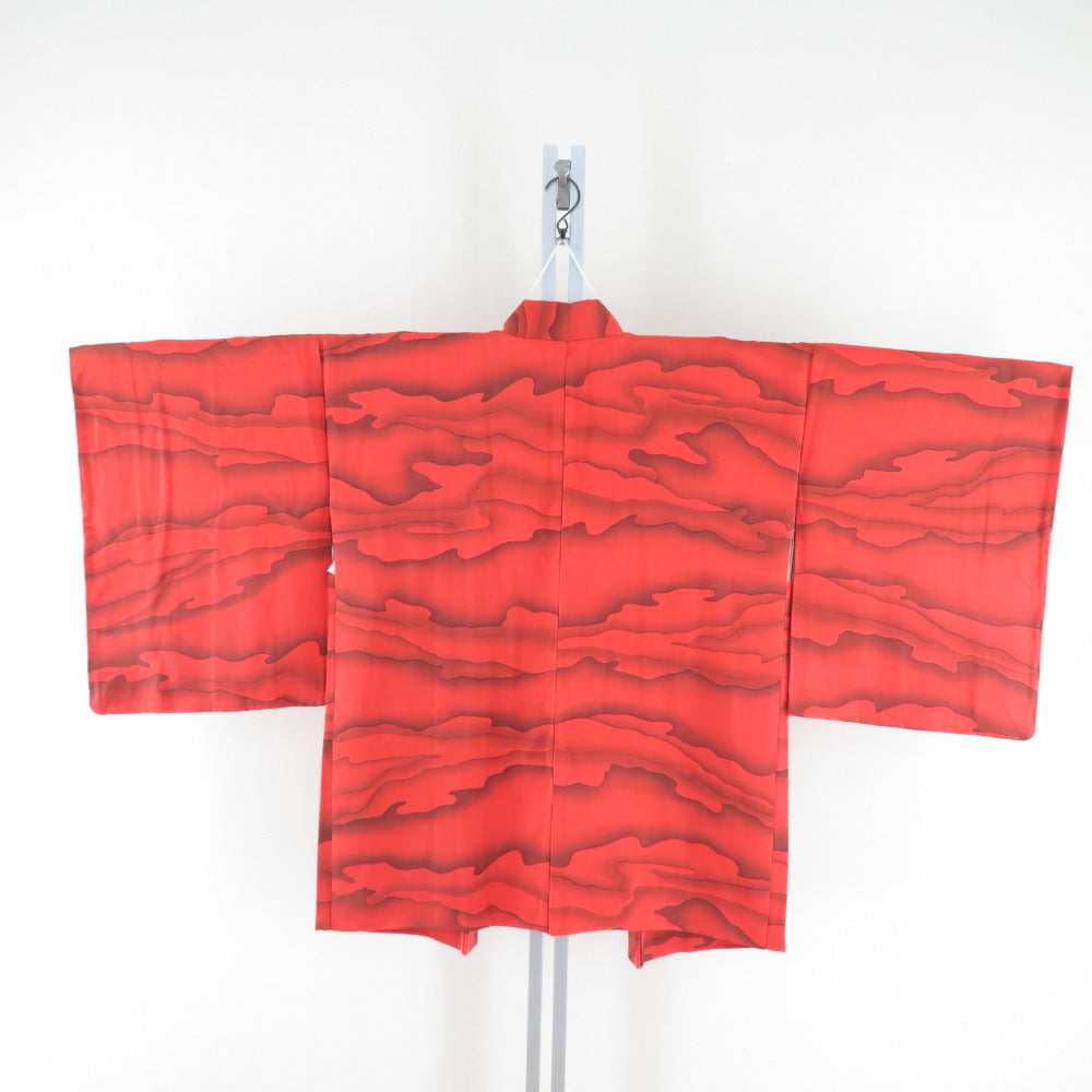 Haori Pure Silk Cloud pattern Orange x Black Kimono Coat For Kimono