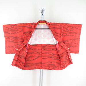 Haori Pure Silk Cloud pattern Orange x Black Kimono Coat For Kimono