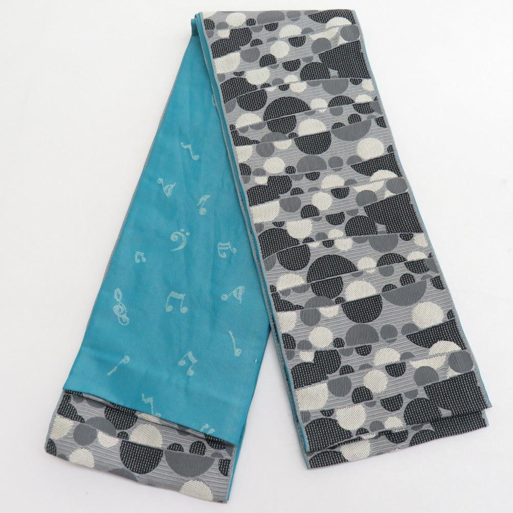 Half -width band reversible half -width belt polyester polyester x score pattern gray x black x turbocoise blue small bag zone