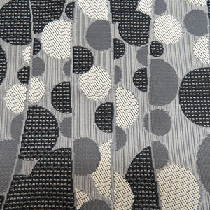 半幅帯 リバーシブル半巾帯 ポリエステル 水玉ｘ楽譜模様 灰色ｘ黒色ｘターコイズブルー 小袋帯 仕立て上がり 日本製 長さ400cm 美品