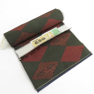 Echigo Tsumugi Black x Red Ryotha mold for Men's Pure Silk Unsublated Length 1200cm Kimono Fabric Beautiful goods