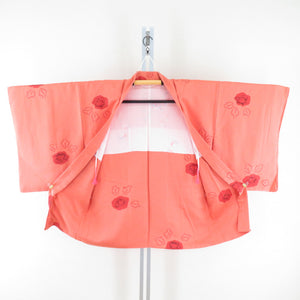 Haori silk squeezing choral orange color camellia kimono coat kimono body height 84cm