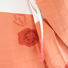 画像をギャラリービューアに読み込む, 羽織 正絹 絞り コラールオレンジ色 椿文様 着物コート 着物用 身丈84cm