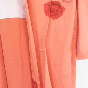 羽織 正絹 絞り コラールオレンジ色 椿文様 着物コート 着物用 身丈84cm