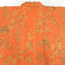 Load image into Gallery viewer, Komon flower bird pattern Pure silk pepper color x orange lined lined wide collar casual tailoring kimono 165cm beautiful goods