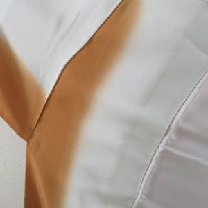 小紋 花鳥模様 正絹 辛子色ｘオレンジ色 袷 広衿 カジュアル 仕立て上がり着物 身丈165cm 美品