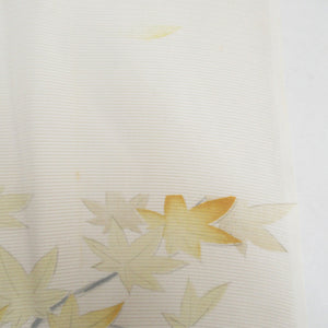 Summer kimono single garment Gauze summer flower and autumn leaves pattern cream color x multicolor wide collar pure silk tailed height 159cm