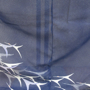 夏着物 単衣 絽 ポリエステル 夏用 付下げ 飛鶴文様 広衿 紺色ｘ白色 紋なし 仕立て上がり 身丈163cm