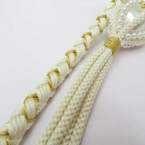Obi tightening kimono obi 〆 white × gold pearl beads decorated twisted kinko silk 100% Marumikumi parlor grain ceremony graduation ceremony Kimono Kimono Kokumo
