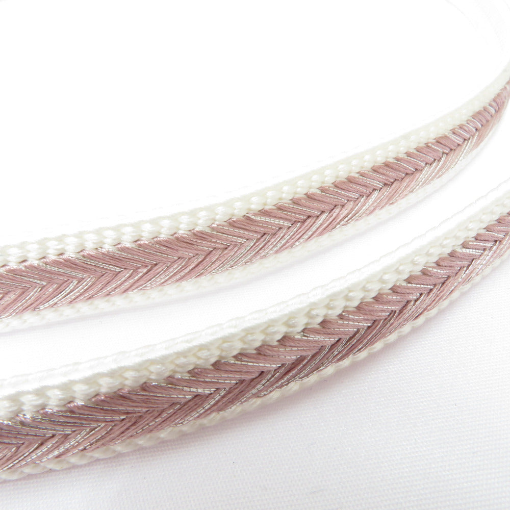 Obi tightening group 100% silk pink x white silver yarn Kyoto Nishijin Kumikumi stranded bunch belt