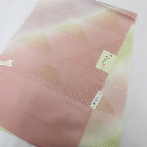 帯揚げ 丹後ちりめん 正絹 ピンク×薄紫色×黄緑色ぼかし 絹100％ フォーマル カジュアルにも 日本製 長さ182cm