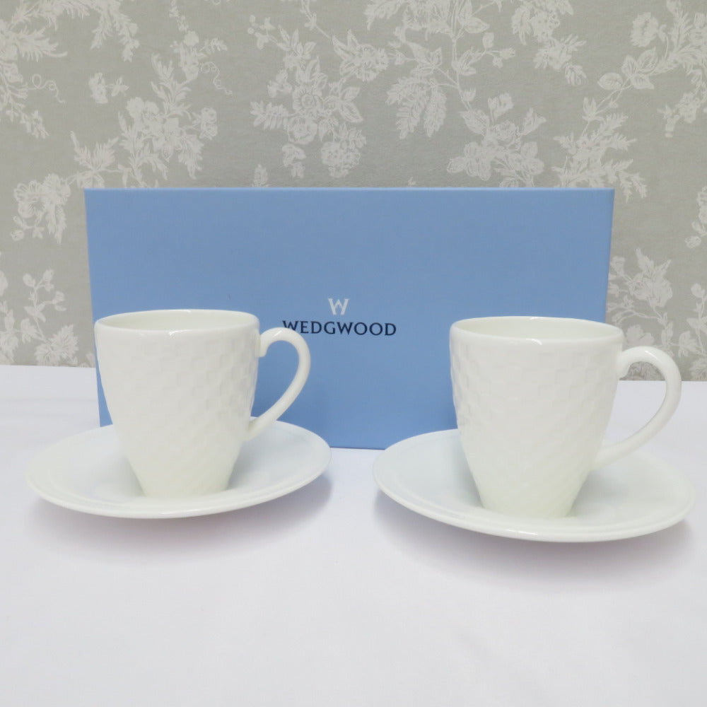 WEDGWOOD ウエッジウッド 食器 NIGHT＆DAY ナイト&デイ ホワイトチェック エスプレッソカップ＆ソーサー ペア 廃番 市松 箱有 美品